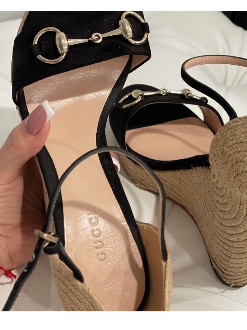 Gucci Black Suede Espadrille Wedge Sandals with Gold Horsebit - Picture 4 of 6